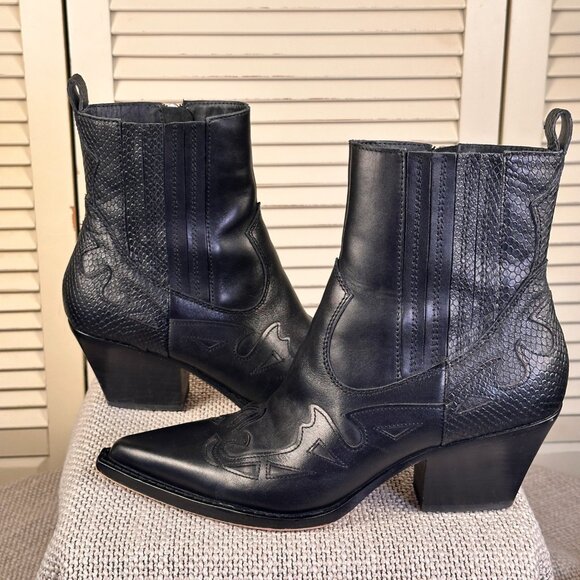 Dolce Vita Ramson Leather Western high Ankle Boots Booties Black Snake - Size 10 - Picture 3 of 8